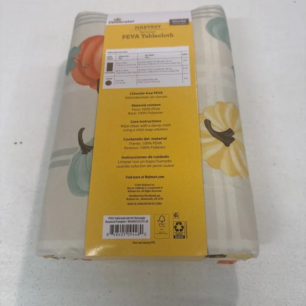 Harvest Rectangle Peva Tablecloth 60x102‎ Thanksgiving Fall Autumn Holidays